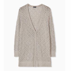 Pointelle Button Front Boyfriend Cardigan Sweater